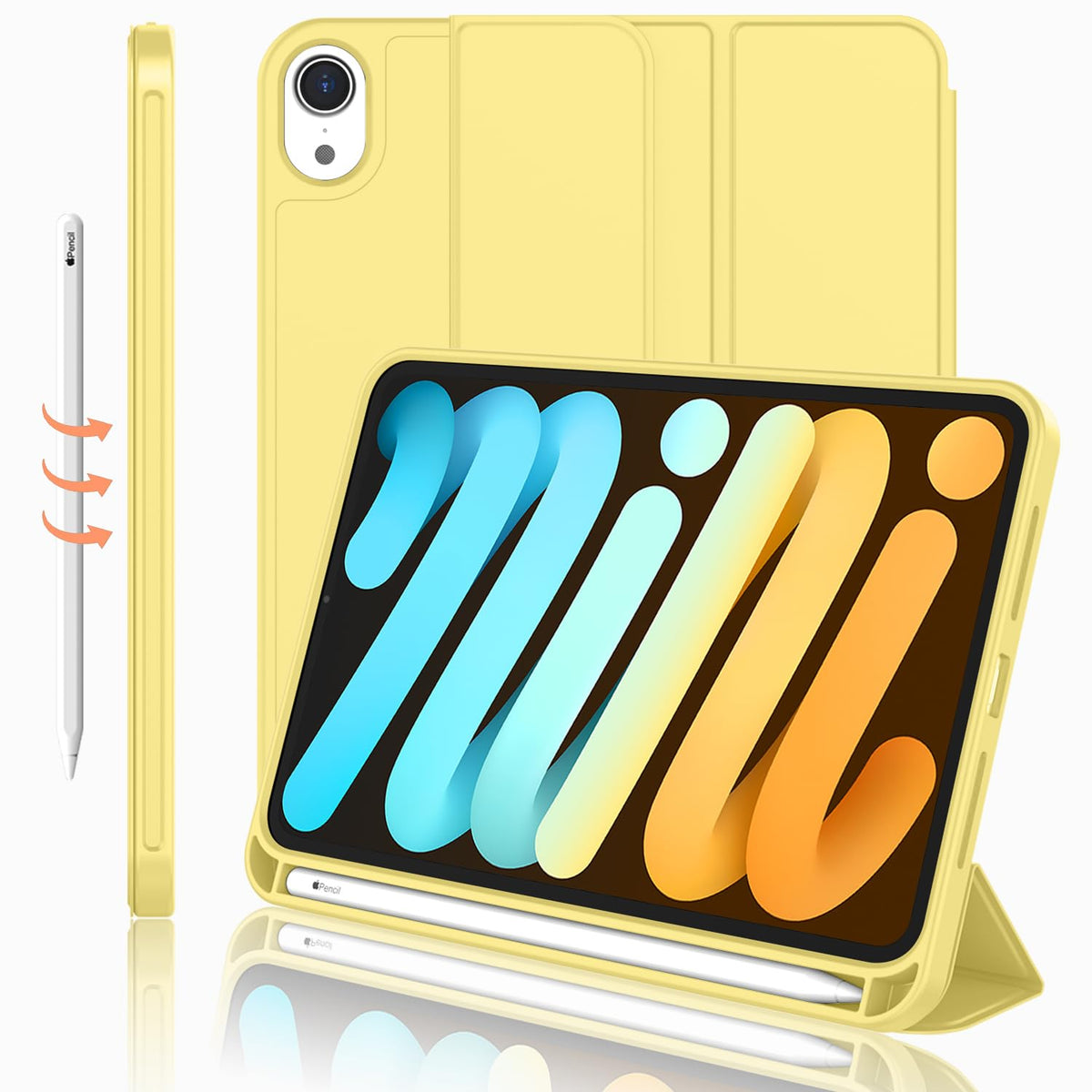 Imieet Ipad Mini 7 Case 2024 (A17 Pro), Ipad Mini 6 Case (8.3 Inch,2021 Model), Ipad Mini 7Th/6Th Generation Case With Pencil Holder, Trifold Stand Smart Case With Soft Tpu Back,Yellow