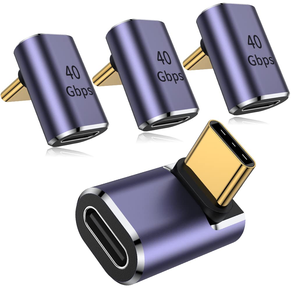AuviPal 90 Degree USB C Adapter (4 Pack), Up and Down Right Angle L Shape USB Type C Male to Female Connector for Steam Deck, RO