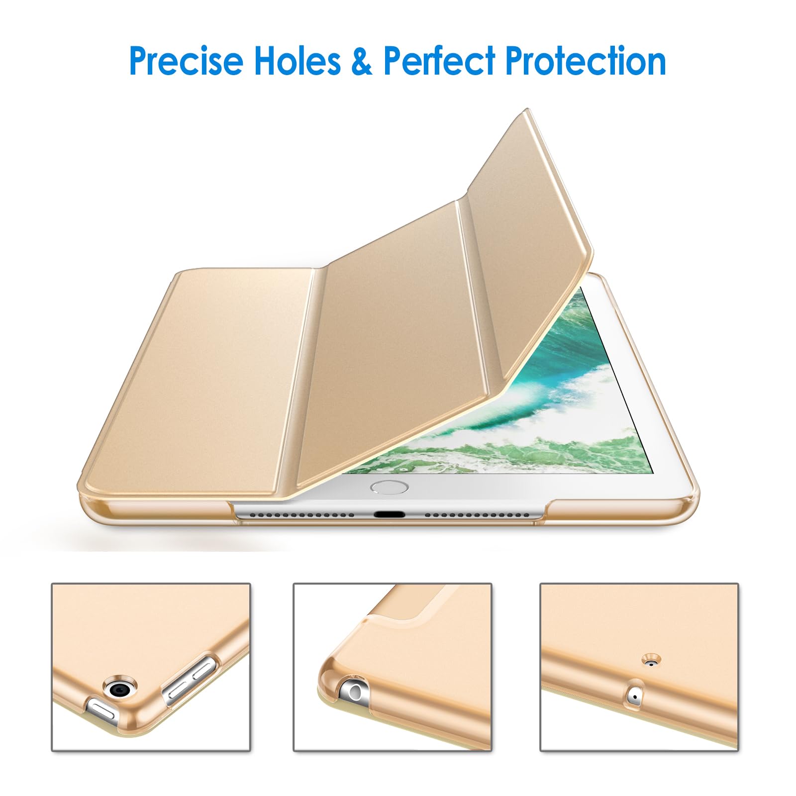 Jetech Case For Ipad (9.7-Inch, 2018/2017 Model, 6Th/5Th Generation), Smart Cover Auto Wake/Sleep (Gold)