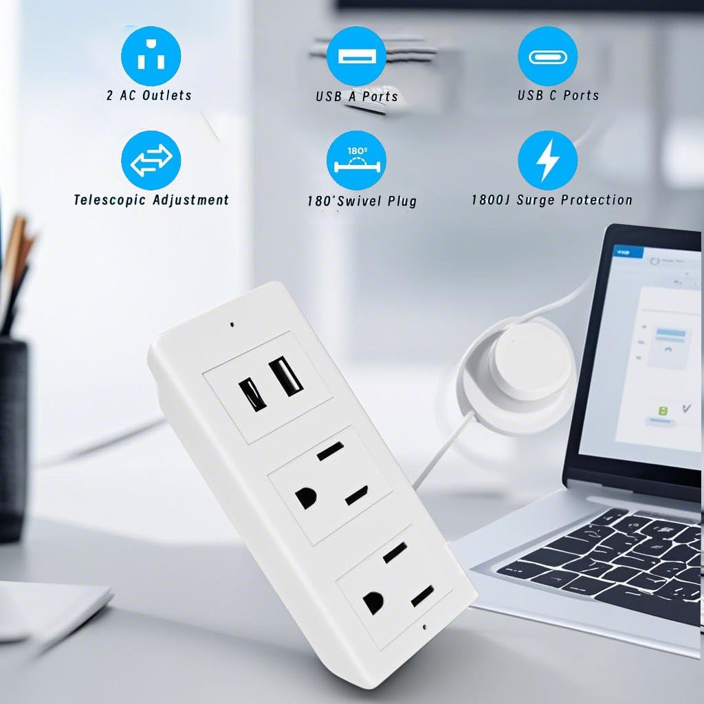 Electrical Outlet Extender Stick With Usb Ports| 1875W/15A Surge Protector | Etl Certified Wall Outlet Expander | Space-Saving R