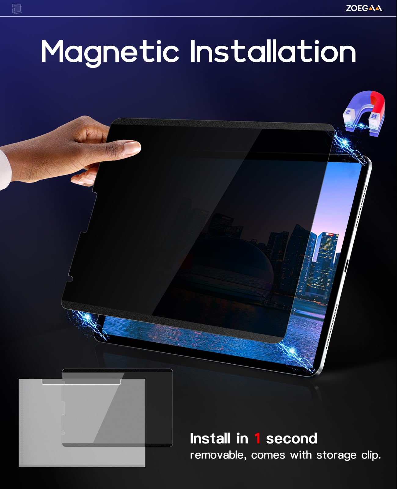 Zzoegaa Ipad 9Th Generation Privacy Screen Protector, Magnetic Privacy Screen Protector For Ipad 9Th 8Th 7Th Gen Inch & Ipad Air