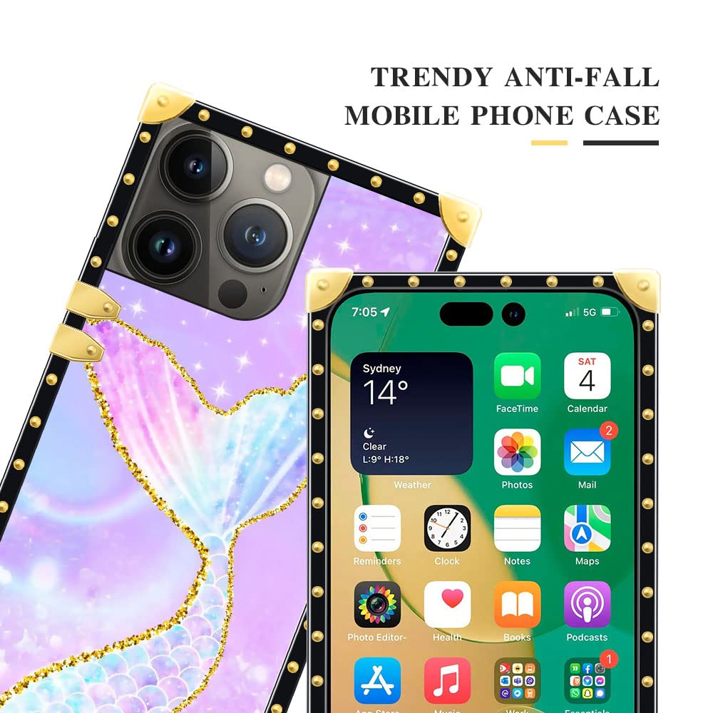 Pinsheng iPhone 14 Pro Max Phone Case Square Shockproof TPU Metal Mermaid Tail