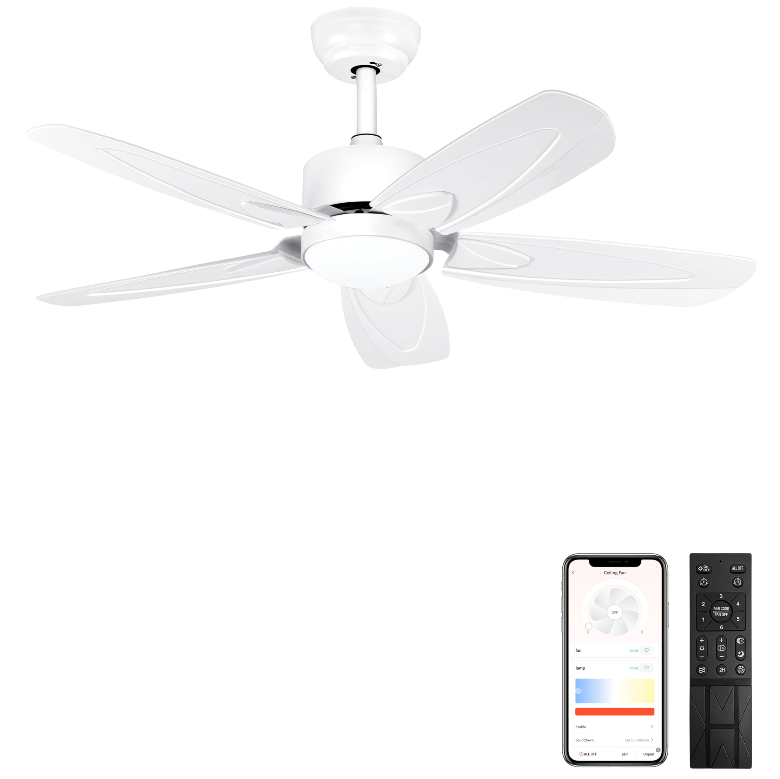 Flybull Ceiling Fan with Light Remote Control - 42 Inch Dimmable Outdoor Ceiling Fan for Bedroom Porch Patio Office Kitchen, LED