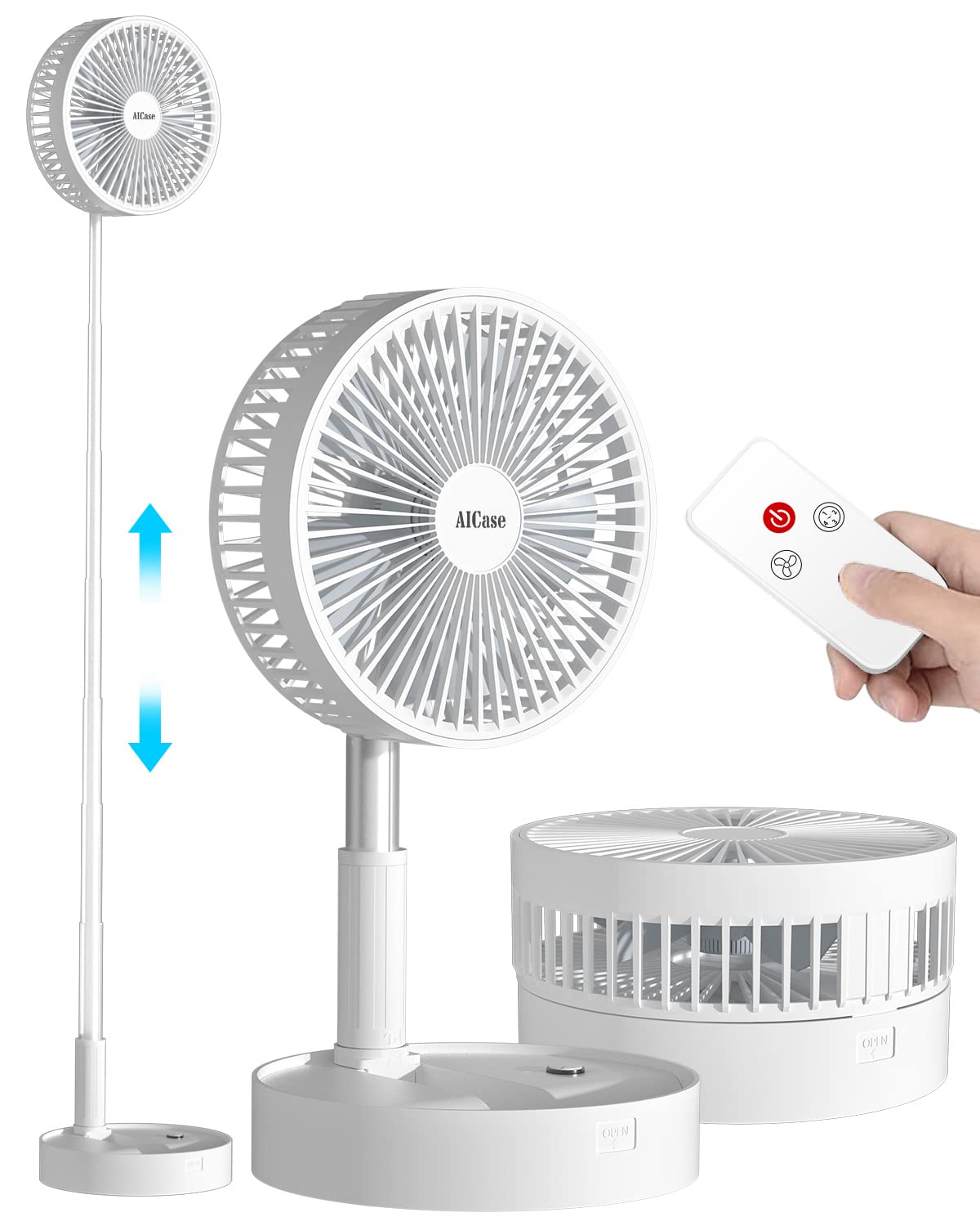 Aicase Stand Fan,Folding Portable Telescopic Floor/Usb Desk Fan With 10800Mah Rechargeable Battery,4 Speeds Super Quiet Adjustab