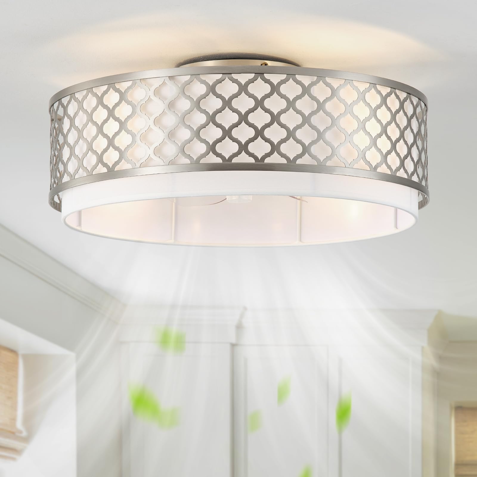 Seodmhar 20 Silver Flush Mount Ceiling Fan with Light, Boho Ceiling Fans with Lights Low Profile, Enclosed with Remote Control 6