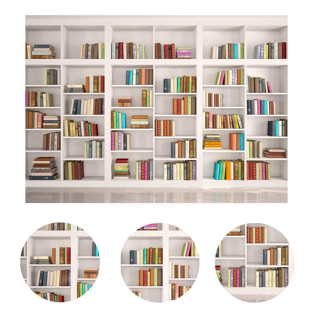 LYWYGG Bookshelf Backdrop - Vintage Library Office Background, 7X5FT, White, Vinyl for Video Conference & Parties