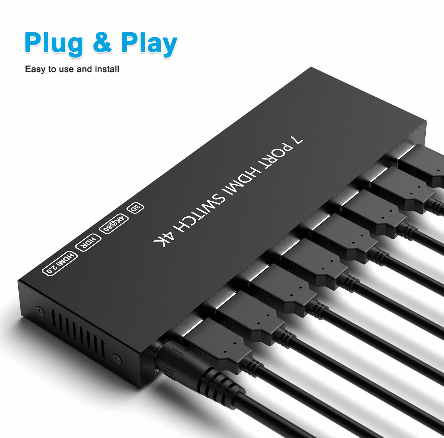 Hdmi Switcher 4K@60Hz Hdmi Switch Selector Supports Full Hd 4K/1080P/3D & Hdcp 2.2 For Nintendo Switch,Xbox,Ps4/Ps5,Fire Stick,Roku,Apple Tv,Pc,Blu Ray Player Etc.(With Ir Remote) (7In 1Out)