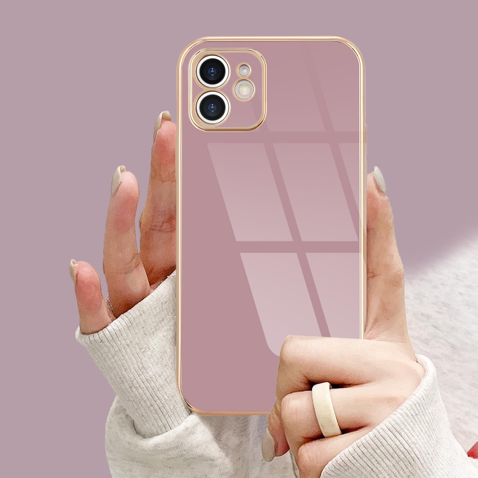 Lafunda Compatible For Iphone 11 Case, Luxury Cute Plating Case For Women Girls Electroplated Golden Edge Shockproof Tpu Bumper