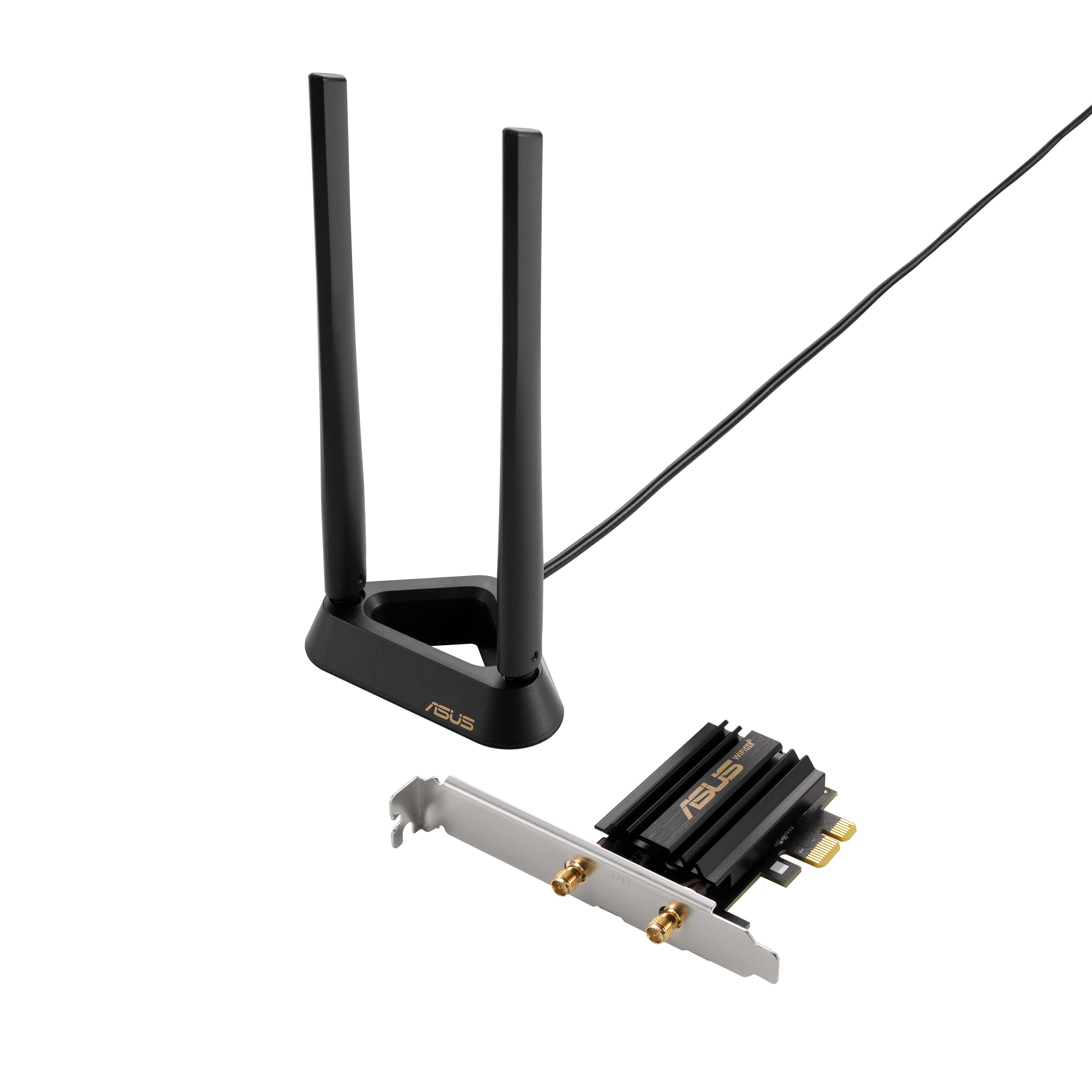 ASUS PCE-AXE59BT WiFi6 6E AX5400 PCI-E Adapter with 2 External Antennas and magnetized Base. Supporting 6GHz Band, 160MHz, Bluet