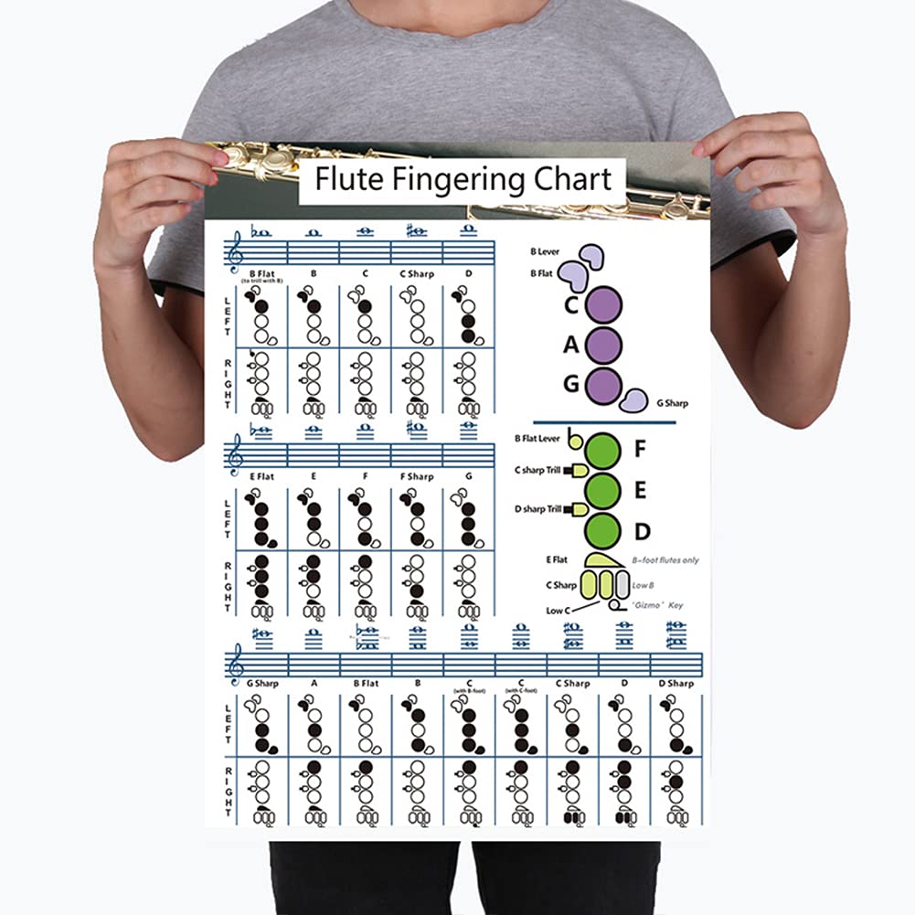 Sycooven Flute Chord Chart, Portable Durable Flute Fingering Chart, White Chord Chart For Flute Fingering Practice, Chord Chart