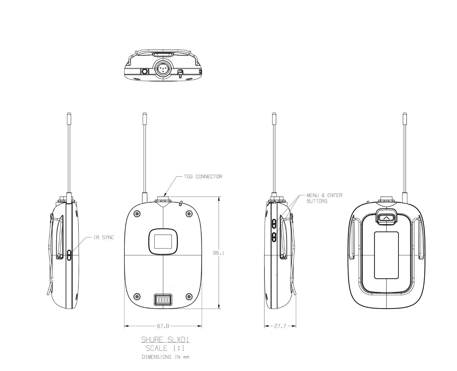 Shure Slxd1 Bodypack Transmitter - For Use With Slx-D Digital Wireless Systems, Receiver Sold Separately | H55 Band (Slxd1=-H55)