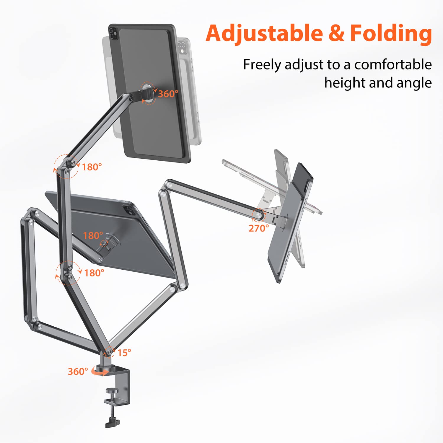 Ku Xiu Magnetic Ipad Pro 12.9 Stand, Foldable Arm Tablet Holder For Working, Multi-Node Adjustable Premium Portable Ipad Mount O