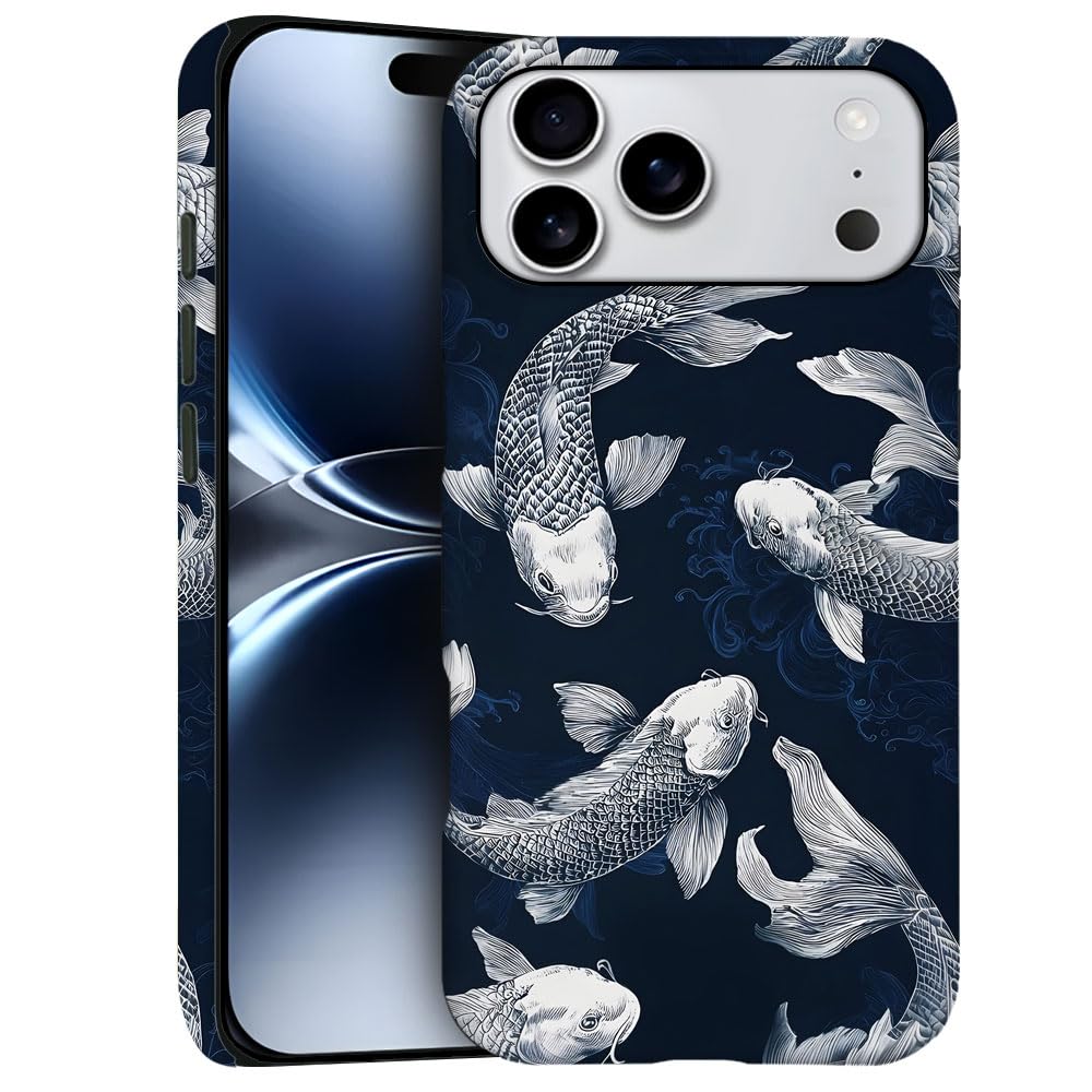 Case for iPhone 17 Pro Max - Slim Fit Anti-Scratch Phone Case for Girl Women - Blue Koi Fish (Frosted)