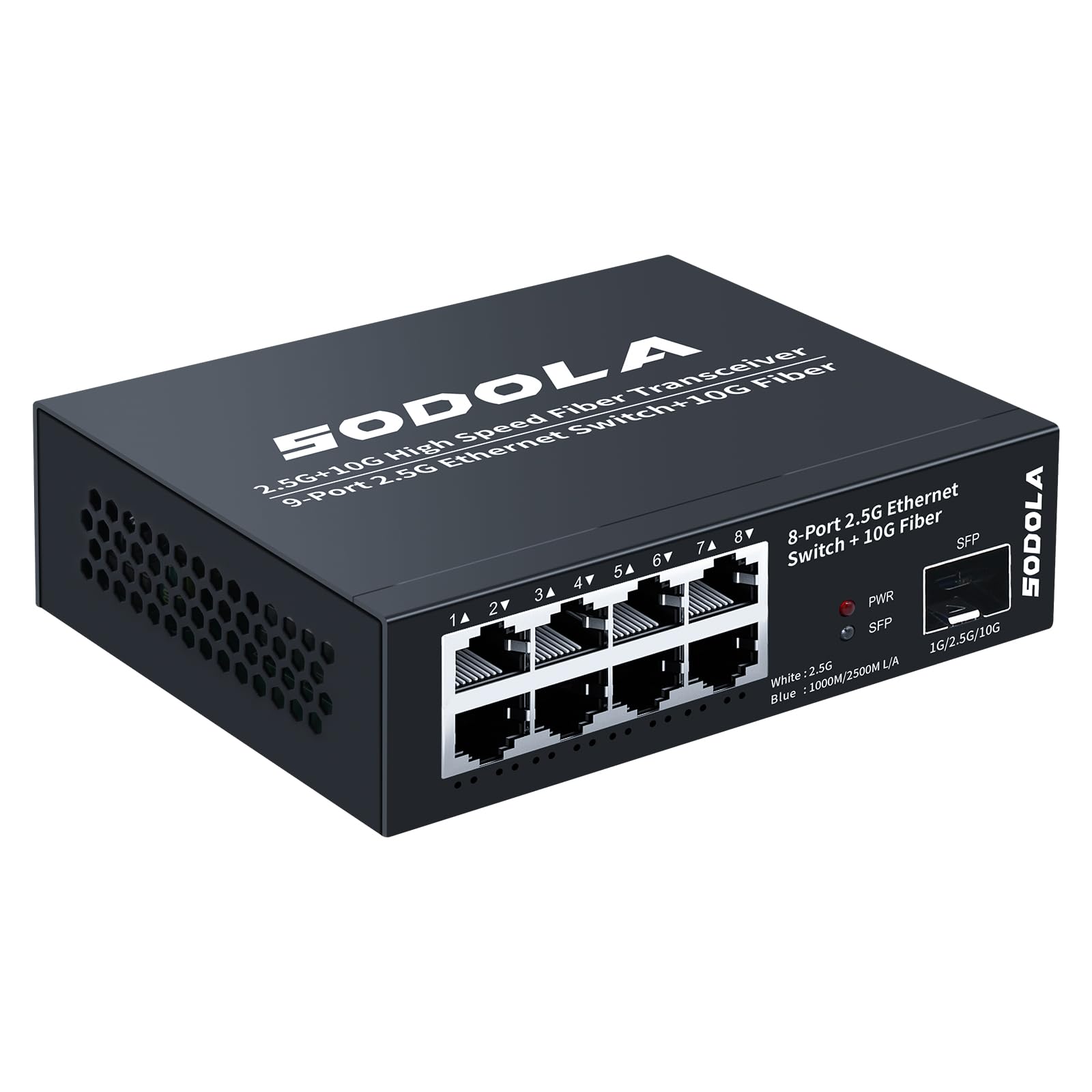 Sodola 8 Port Unmanaged 2.5G Switch,8 X 2.5Gbase T Ports,1X10G Sfp+,100Gbps Switching Capacity, Fanless, Metal,Plug & Play 2.5Gb