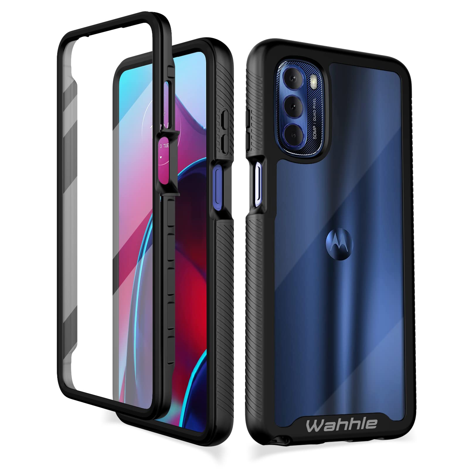 Wahhle Moto G Stylus 2022 4G Case   Built In Screen Protector, Full Body Shockproof, Slim Fit Bumper, Black/Clear