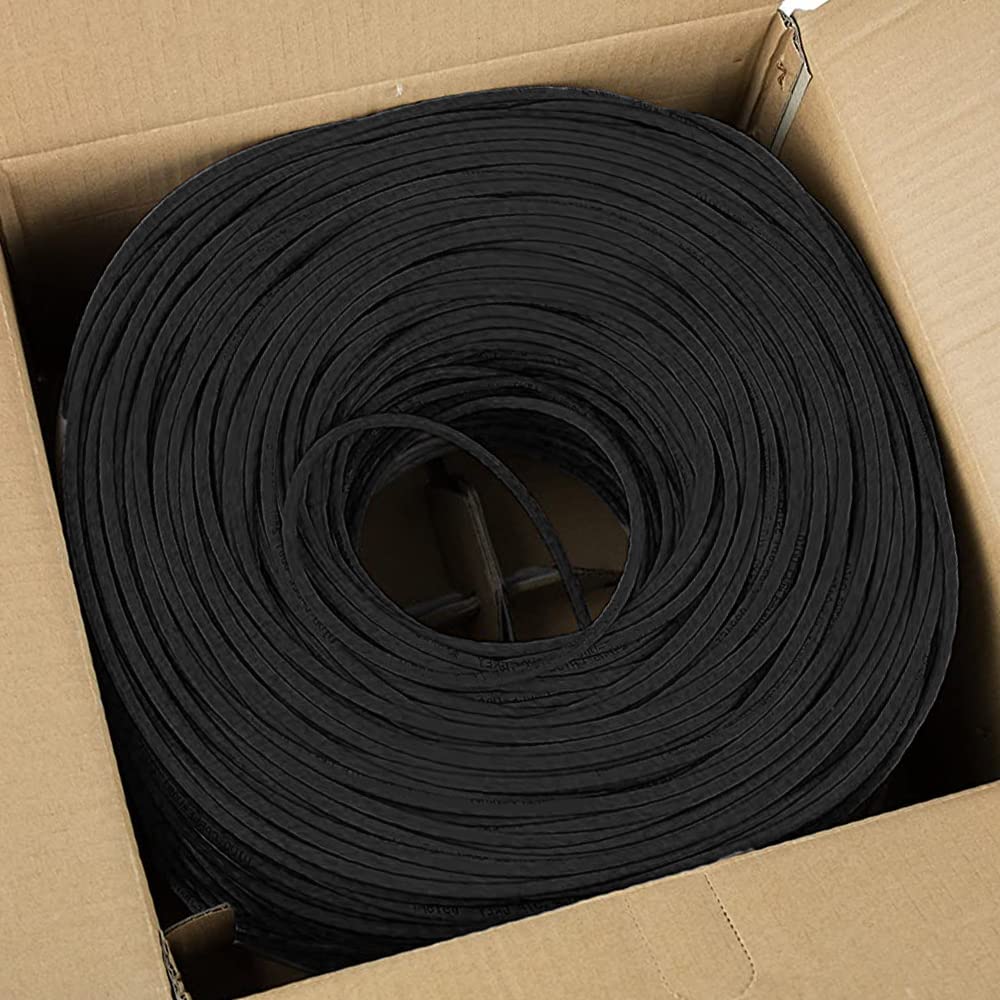 Cmple   Cat6 Cable 1000Ft Bulk Lan Ethernet Cat 6 Wire Network Utp 23Awg Cmr Riser 10Gbps 550 Mhz Pull Box 1000 Feet, Black