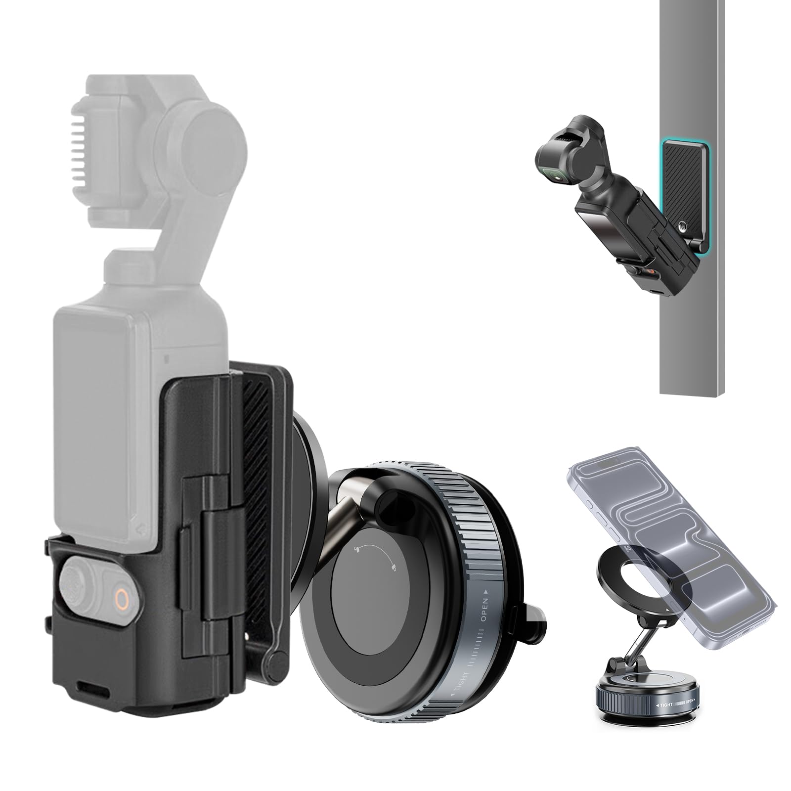 Repmidfer All-in-One Mount Kit for DJI Osmo Pocket 3 and Phone | Car Windshield Suction & Magnetic Base Combo | Hands-Free Modul