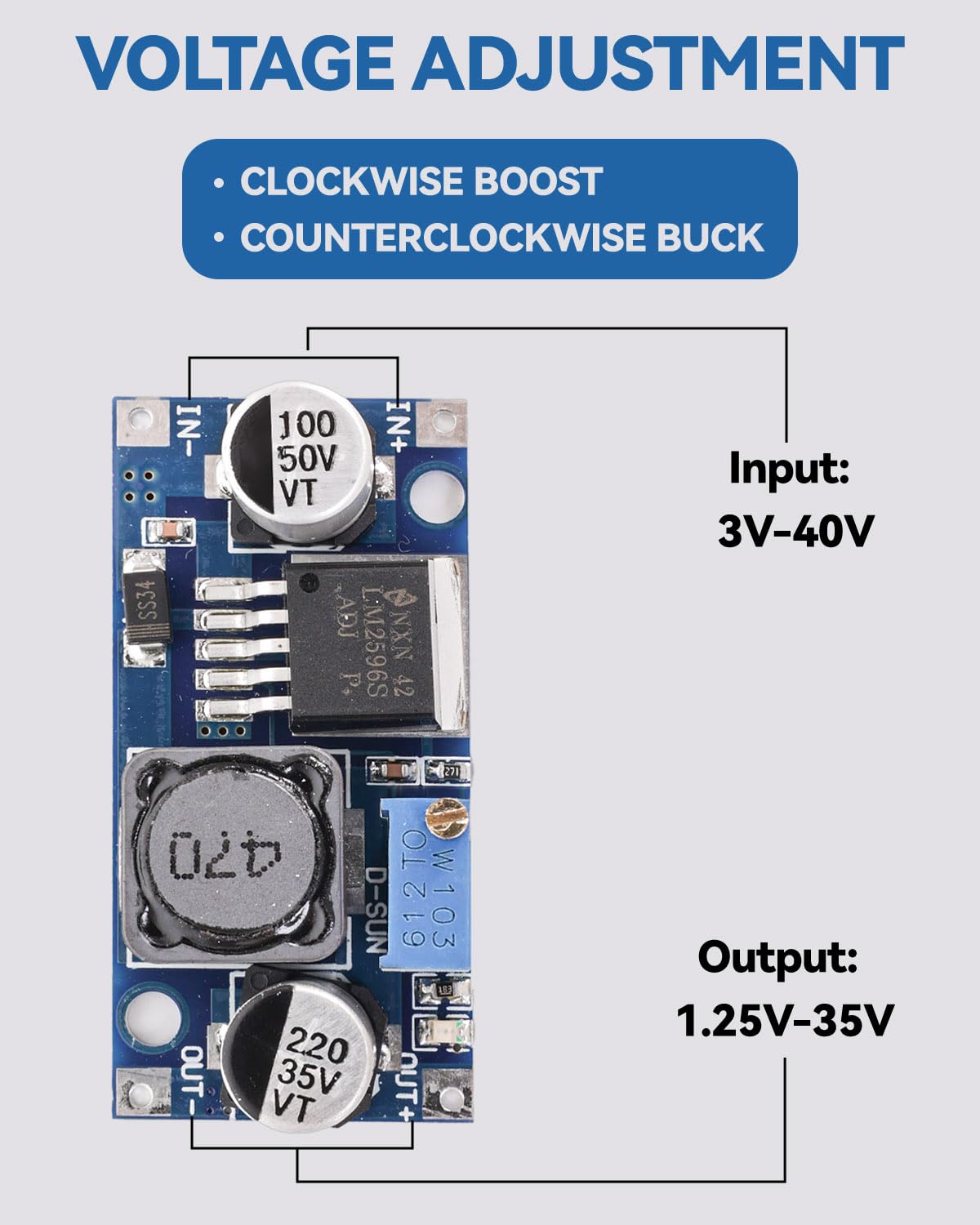 Seloky 20 Pack Lm2596 Dc Dc Buck Converter Step Down Variable Volt Regulator Input 3.0 40V Output 1.5 35V Adjustable Voltage Reg