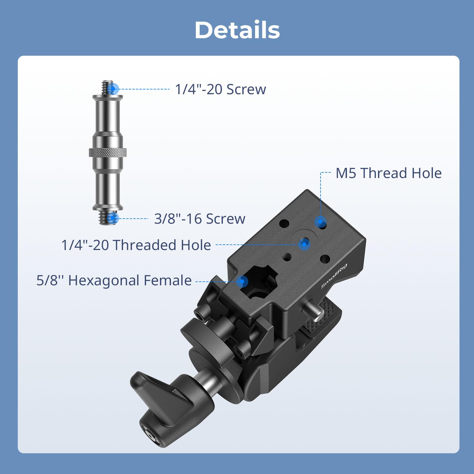 Smallrig Super Clamp Kit, Heavy Duty Max Load 33Lb /15Kg, With A 1/4-20 & A 3/8-16 Top Screw On A 5/8 Stud, For Photography Stud