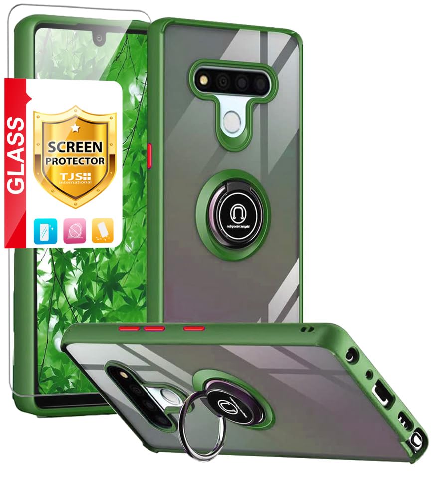 Tjs Compatible With Lg Stylo 6 Case, With [Tempered Glass Screen Protector], Metal Ring Magnetic Support Kickstand Heavy Duty Dr