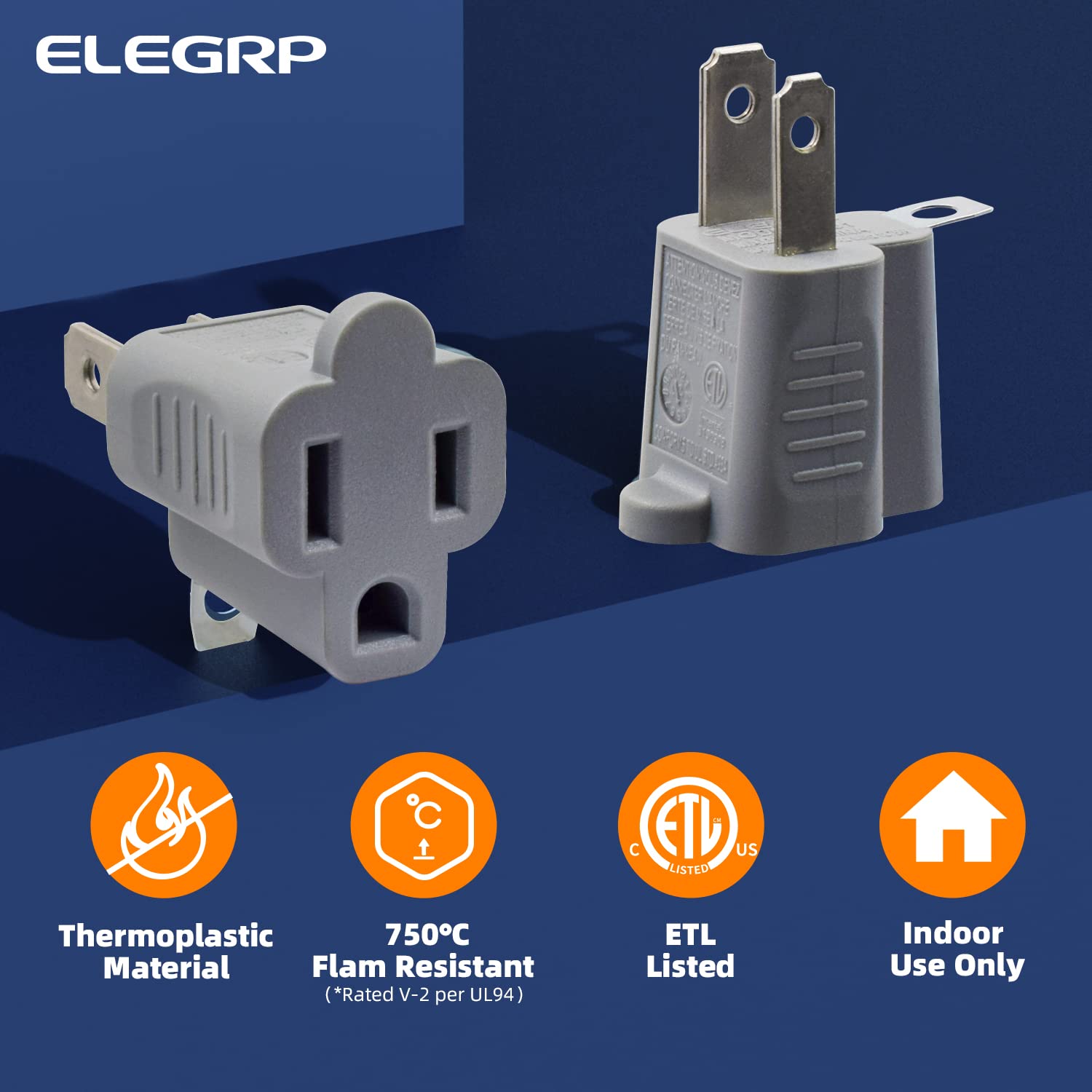 Elegrp 2 To 3 Prong Adapter, 3 To 2 Prong Converter   10 Pack, Gray