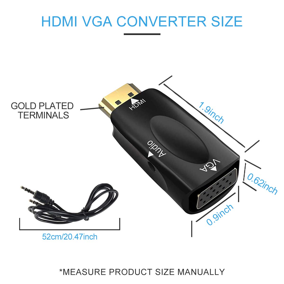 Guamar Hdmi To Vga Adapter Converter With 3.5Mm Audio Jack Cable,4K Hdmi To Vga Converter Male To Female Gold Plated Connector For Laptop,Pc, Desktop,Monitor, Projector,Hdtv,Dvd