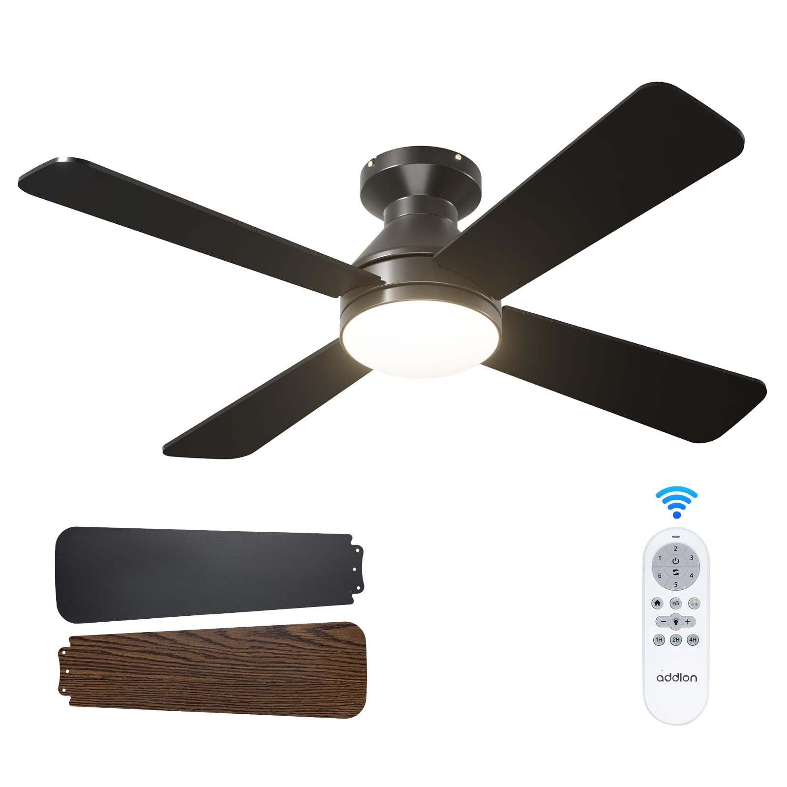 Addlon Ceiling Fans With Lights, 42 Inch Low Profile Ceiling Fan With Light And Remote Control, Flush Mount, Reversible, 3Cct Di
