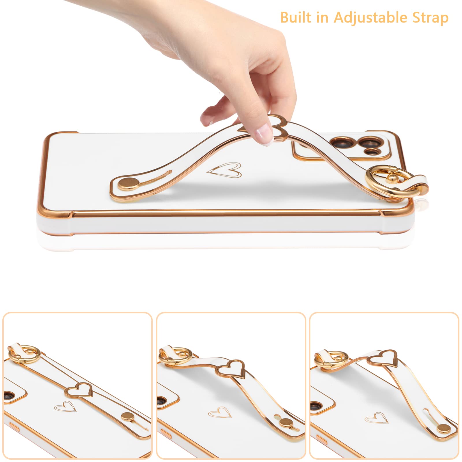 Ztofera Designed For Samsung Galaxy S20 Fe 5G Case,Luxury Plating Edge Love Hearts Pattern With Wristband Kickstand Camera Lens