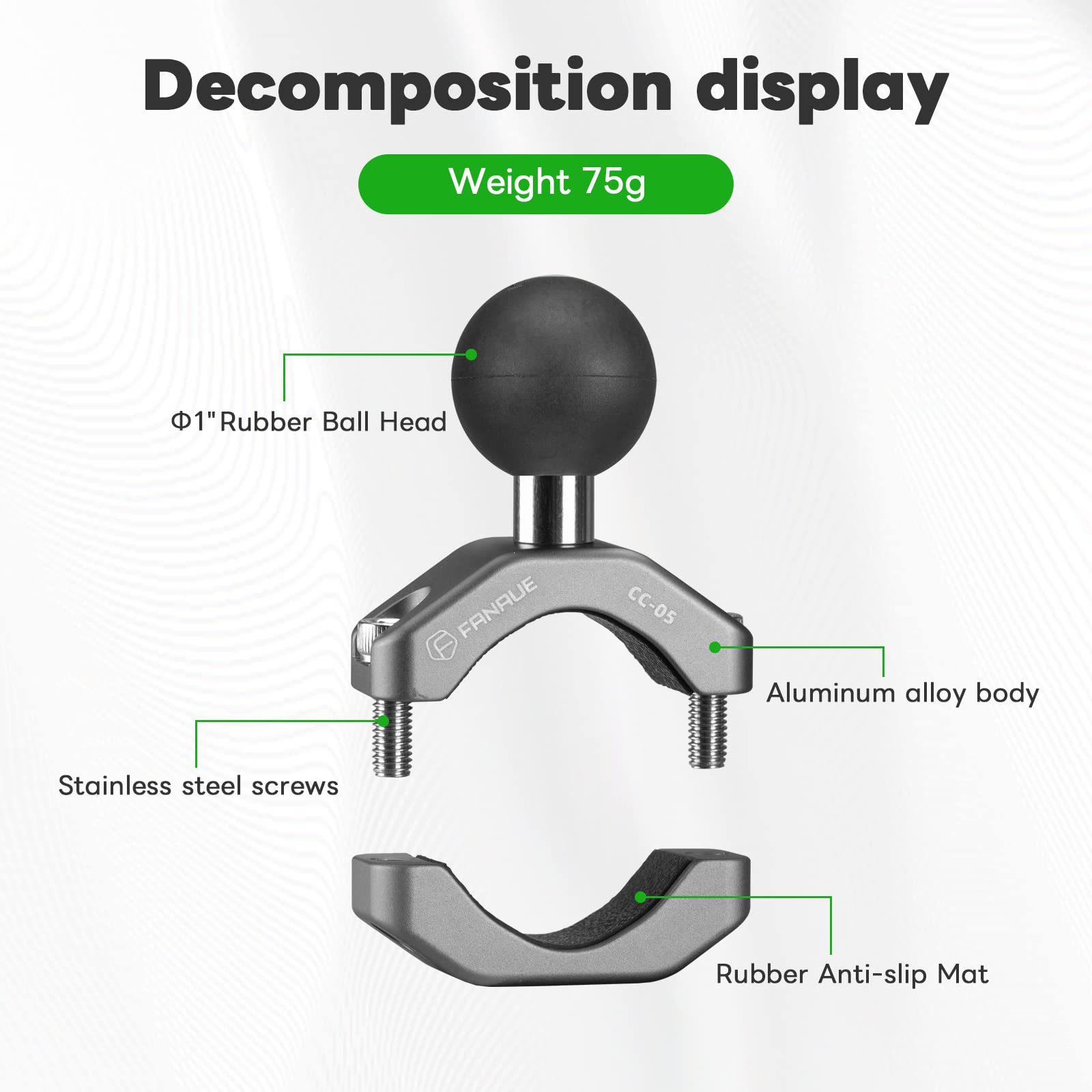 Fanaue Cc 05 Aluminum Handlebar Clamp Mount U Bolt Base Compatible With Ram Mounts B Size 1 Inch Ball Double Socket Arm & Bike M
