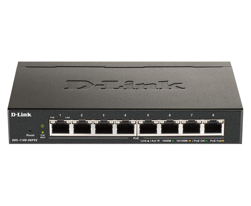 D Link Ethernet Poe Switch, 8 Port Smart Managed W 64W Poe Budget Layer 2 Network Gigabit Wireless Internet (Dgs 1100 08Pv2)