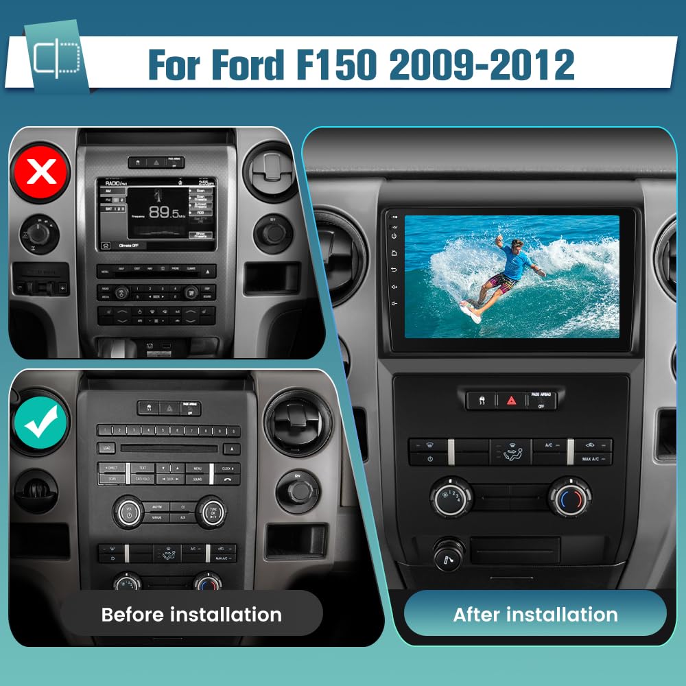 Awesafe Android 12 Car Stereo For Ford F150 2009 2010 2011 2012, Wireless Carplay Android Auto Android 9 Inch Touchscreen Car Ra
