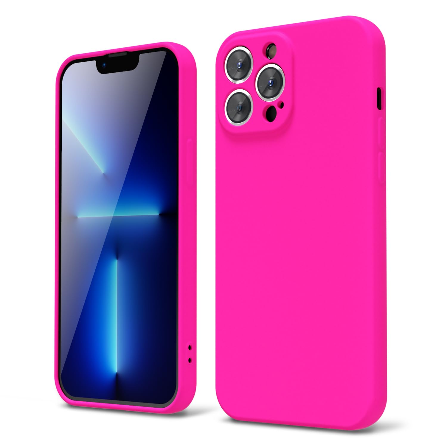 Oakxco For Iphone 13 Pro Max Phone Case Liquid Silicone, Fluorescent Bright Solid Color, Cute Thin Slim Soft Rubber Tpu Plain Sm