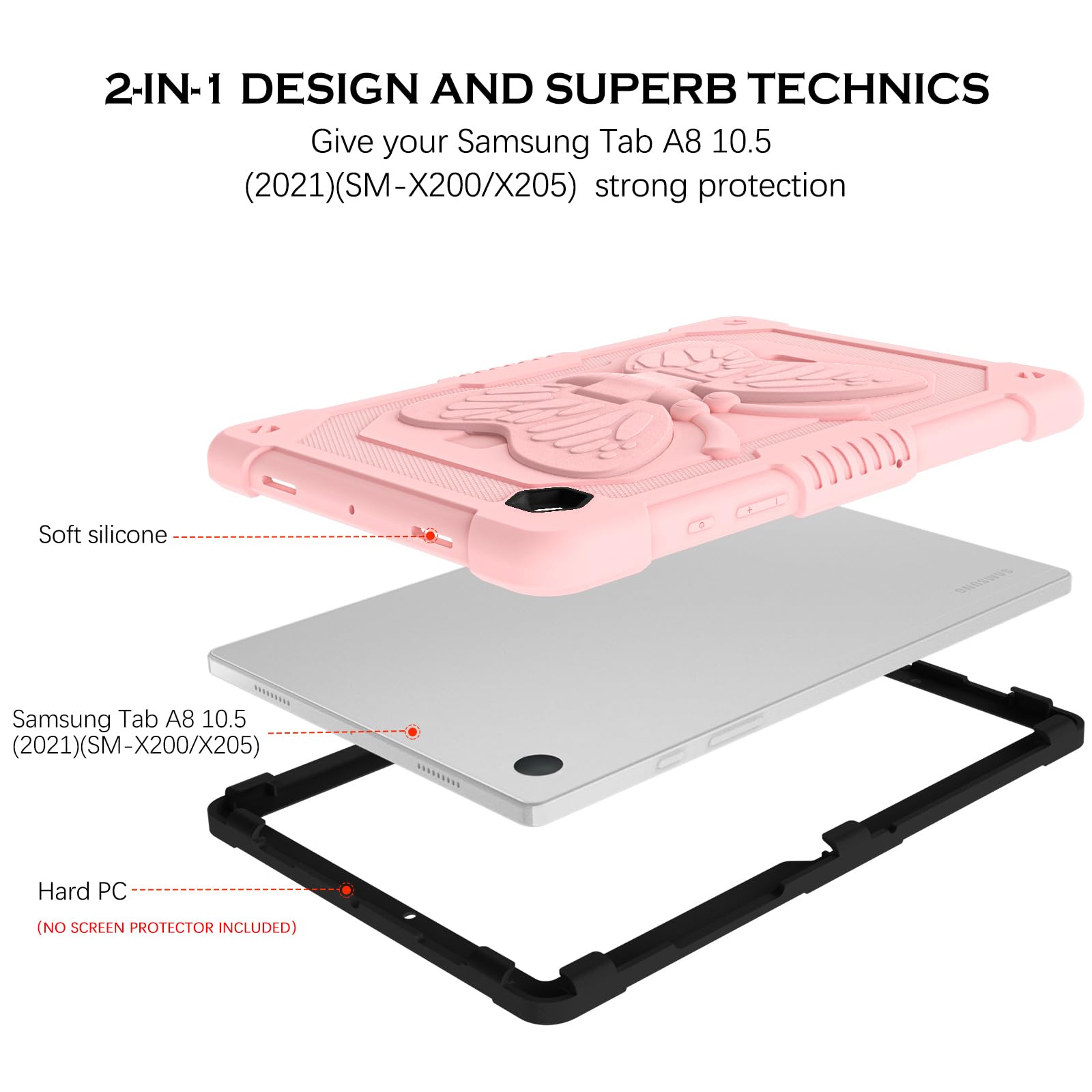 Yinlai Case For Galaxy Tab A8 10.5 Inch, Samsung Galaxy Tab A8 Case Kids Girls Women Butterfly Kickstand Shockproof Protective T