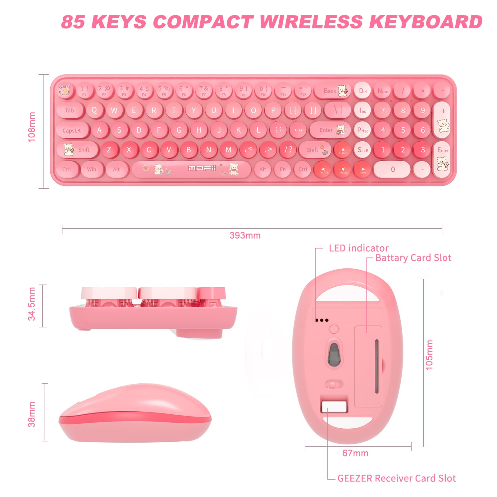 Wireless Keyboard And Mouse Combo, 2.4G Compact Small Ergonomic Cute Colorfull Wireless Keyboard Mouse For Computer Desktop Pc L