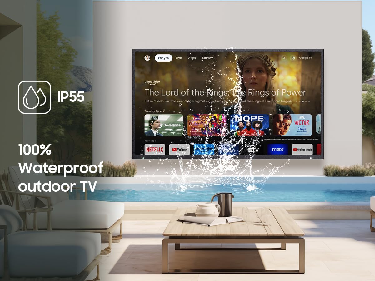 Sylvox Outdoor Tv, 65 Inch Waterproof Smart Tv, 4K, Hdr 10, Weatherproof,1000Nits, Voice Assistant Remote, For Partial Sun Area(