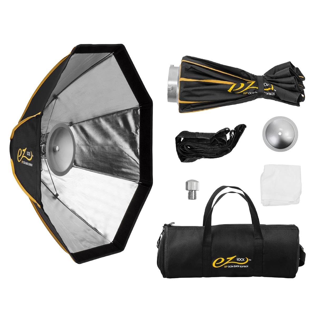 Glow EZ Lock 25' Octa Small Quick Softbox, Eight-Sided Parabolic Softbox Opens Up and Closes Down Easily, This Bowens Mount Softbox is a Perfect Speedlight Soft Box with its Quick Speedring Swap