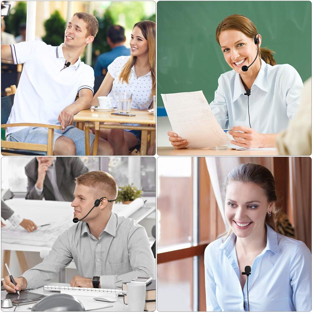 Kimafun Wireless Microphone System, 2.4G Wireless Microphone Transmitter/Receiver Set With Headset/Lavalier Lapel Mics, Ideal Fo