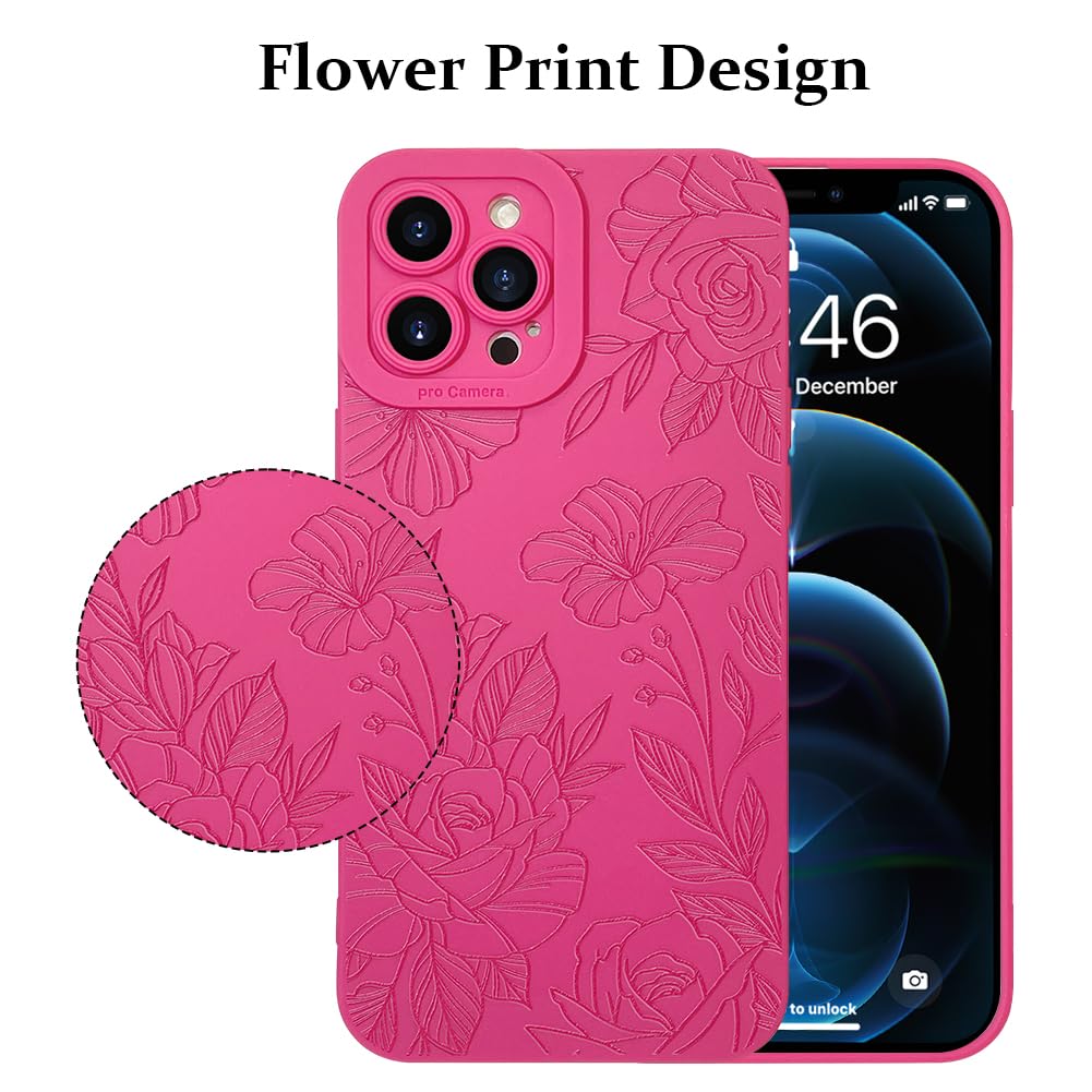 Lsl Case For Iphone 12 Pro Hot Pink Floral Flower Pattern Print Case Soft Tpu Full Camera Lens Anti Drop Anti Scratch Shockproof