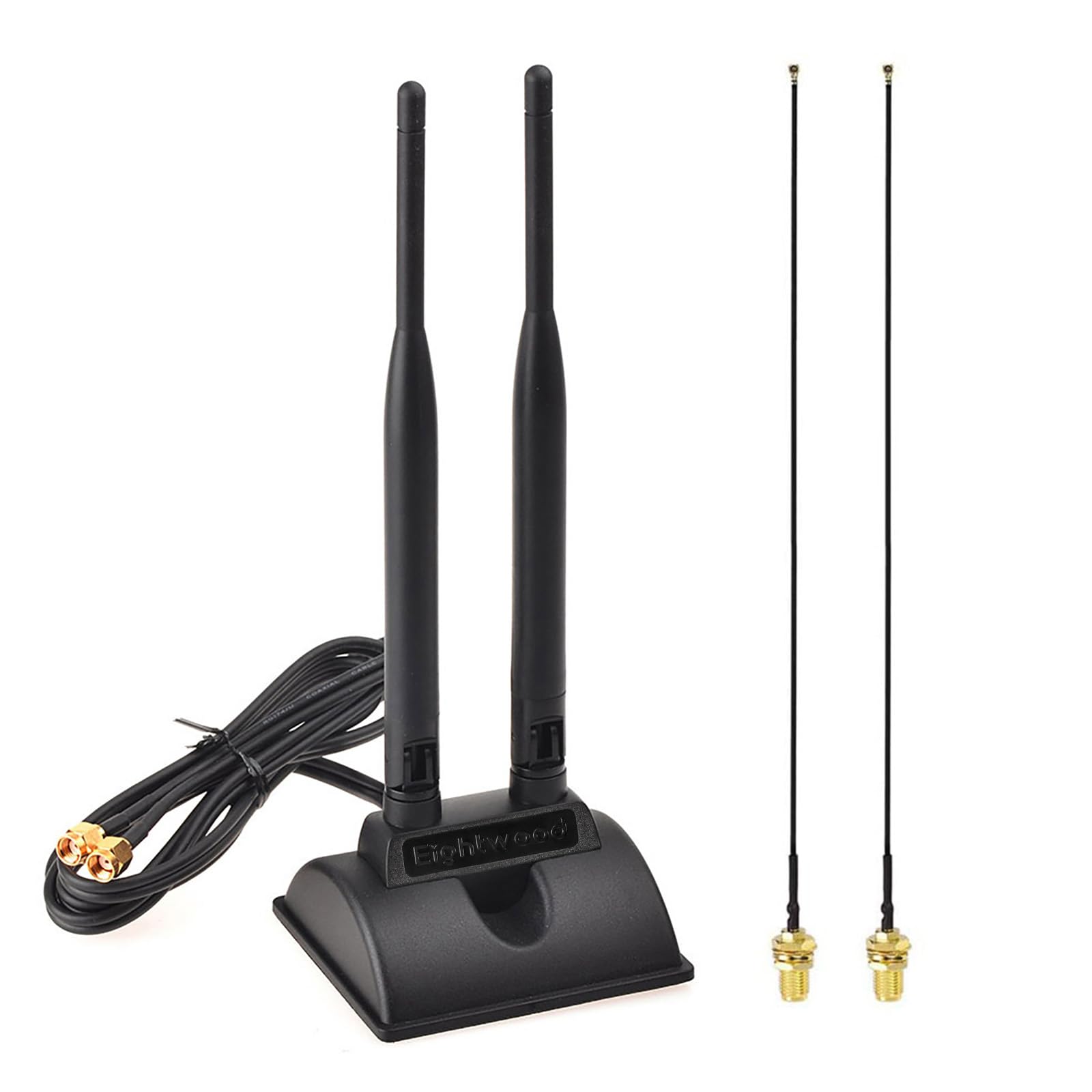 Eightwood 2.4Ghz 5Ghz Dual Band Rp Sma Male Wifi Antenna + Ipex Mhf4 To Rp Sma Female Cable 9.8 Inch 2 Pack For M.2 Ngff Network