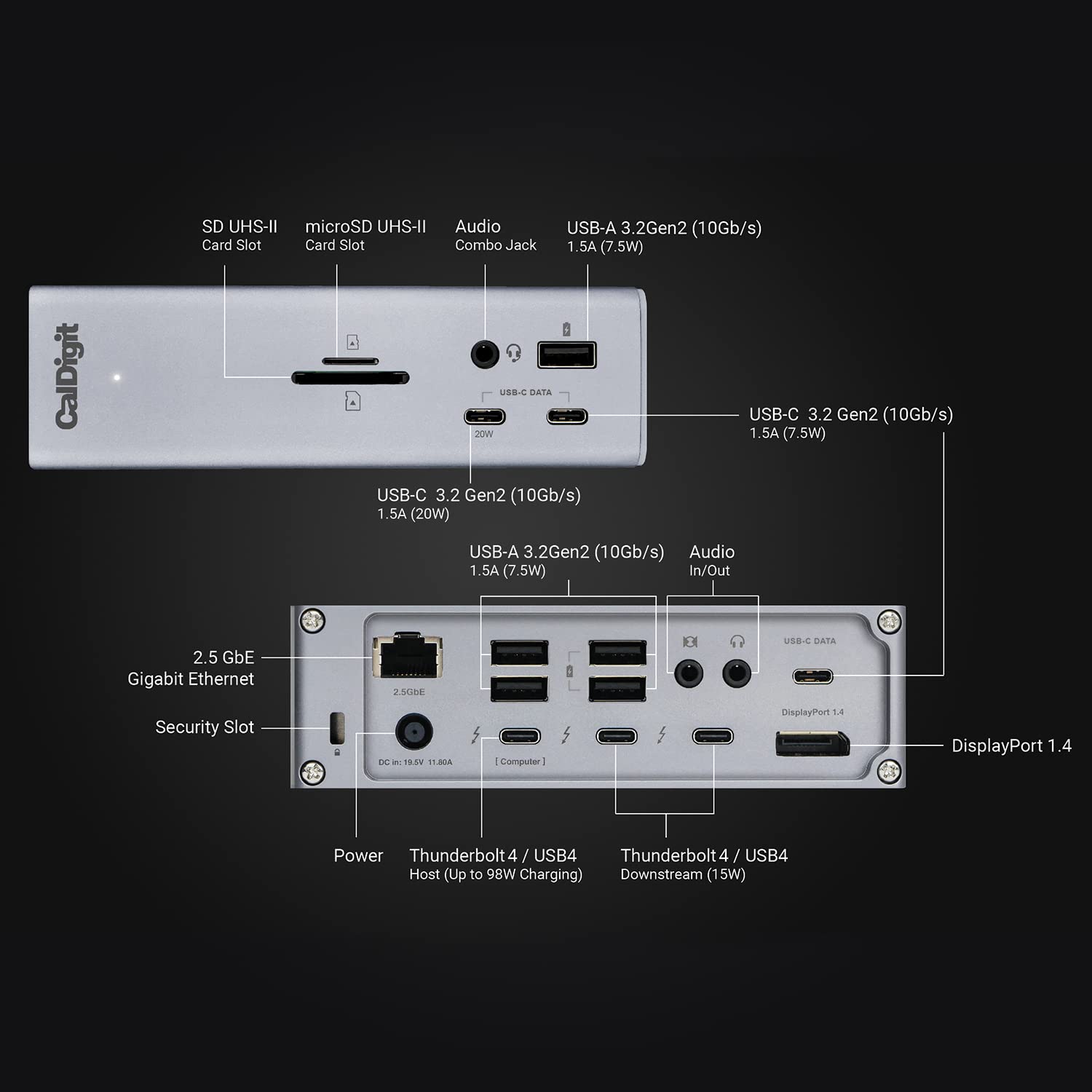 Caldigit Ts4 Thunderbolt 4 Dock   18 Ports, 98W Charging, 40Gb/S Thunderbolt 4, Usb A/C, 2.5Gbe, 8K/6K Displays, Mac/Pc/Chrome Compatible
