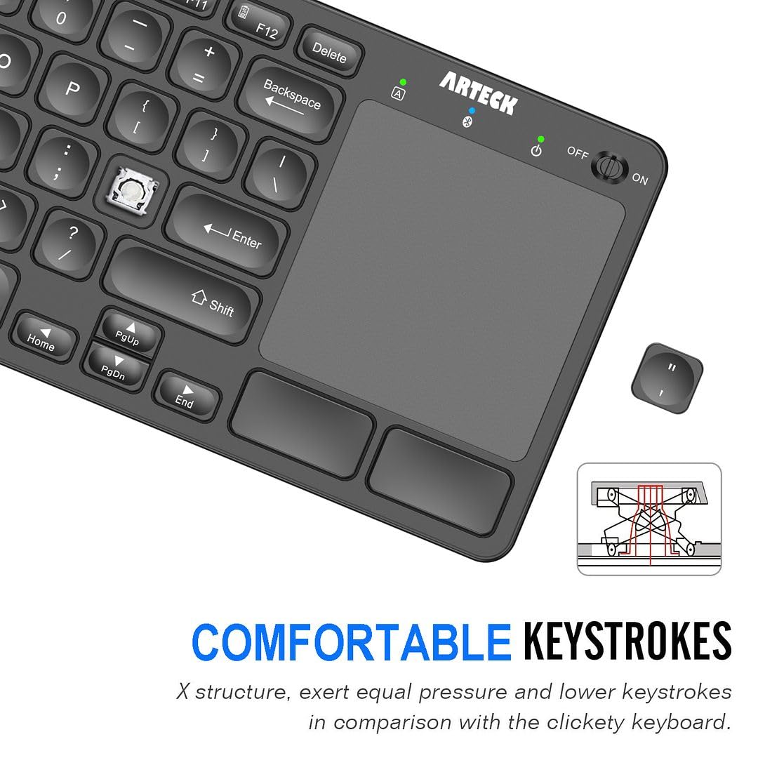 Arteck Universal Backlit 7 Colors Bluetooth Touch Tv Keyboard With Easy Media Control And Build In Touchpad For Tv Connected Com