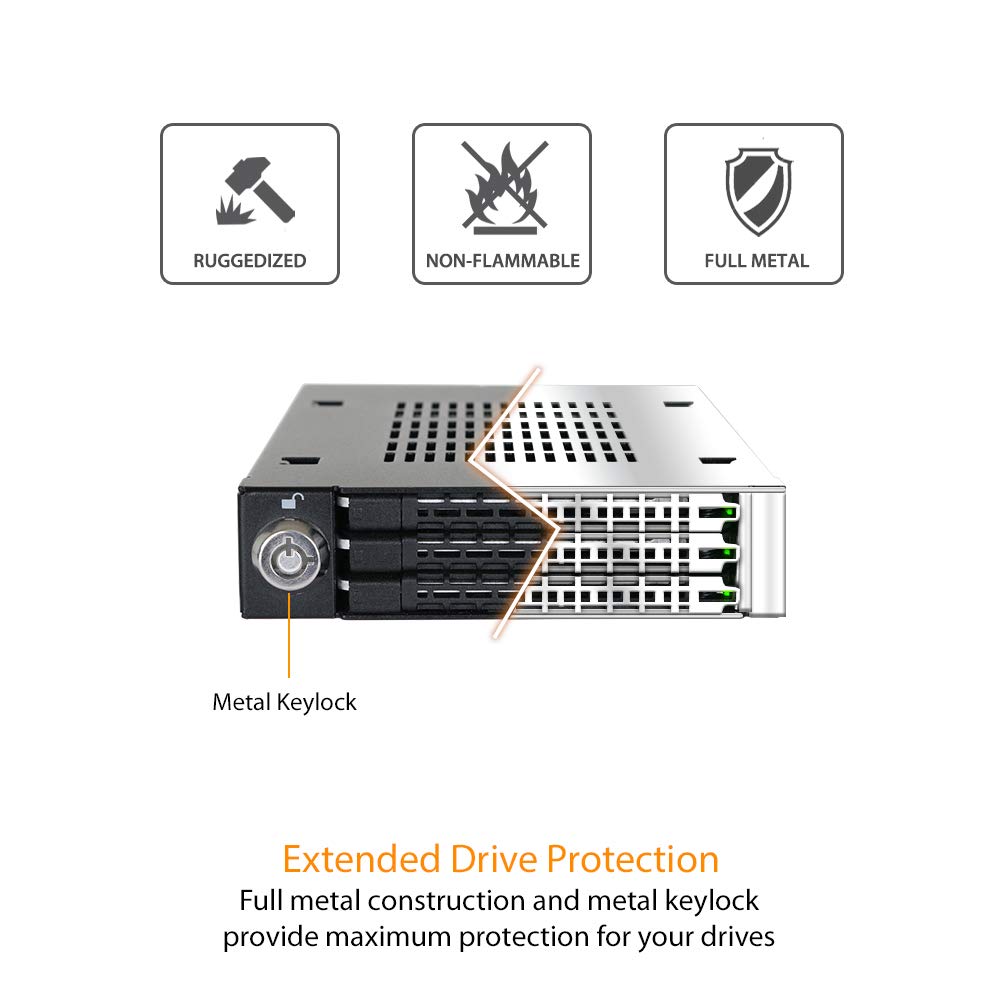 ICY DOCK Triple 3 Bay 2.5 inch SAS/SATA HDD & SSD Mobile Rack Enclosure for External 3.5� Drive Bay | ToughArmor MB993SK B