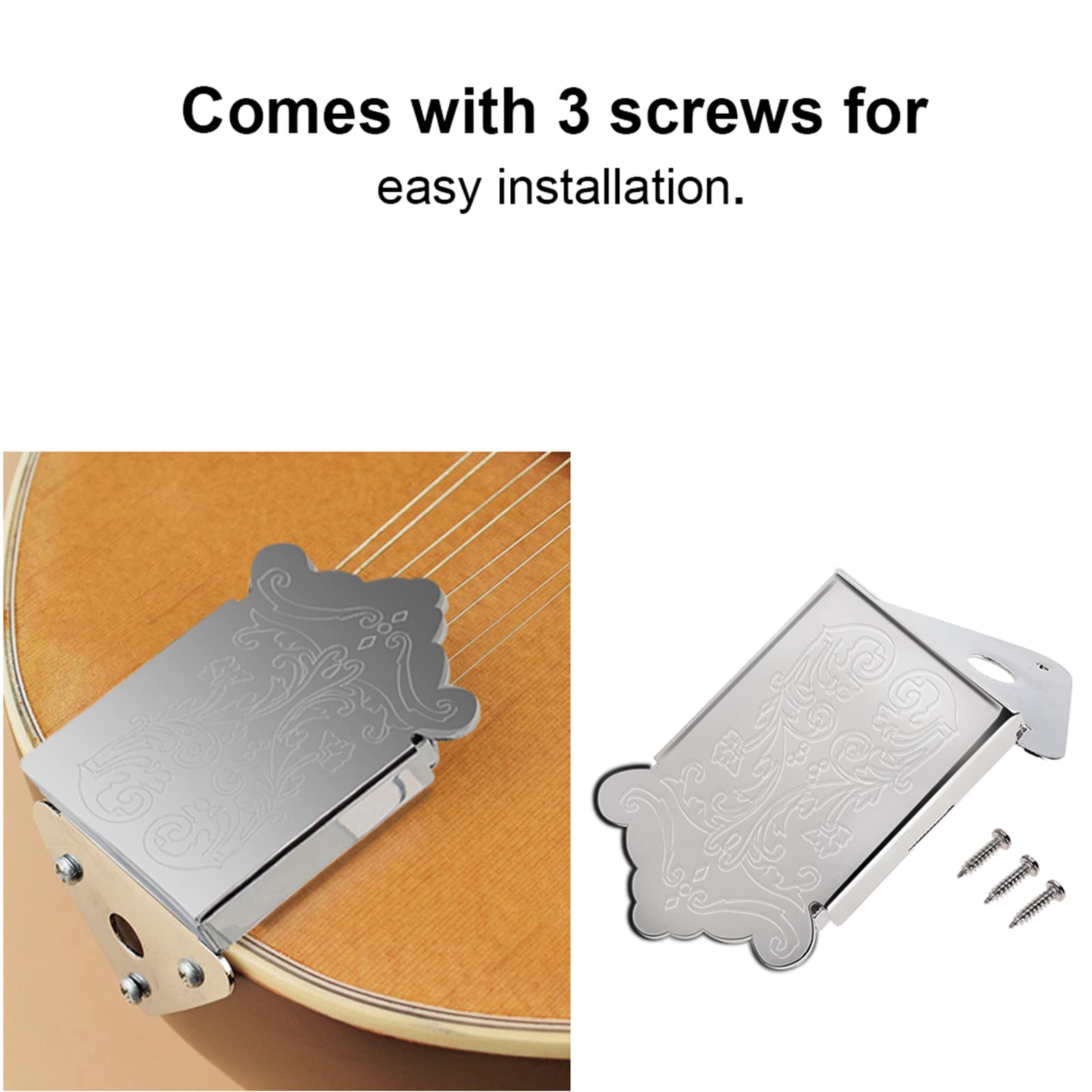 Mandolin Tailpiece Mandolin Metal Tailpiece Replacement Tailpiece Part With Screws(Silver) Performance Accessory
