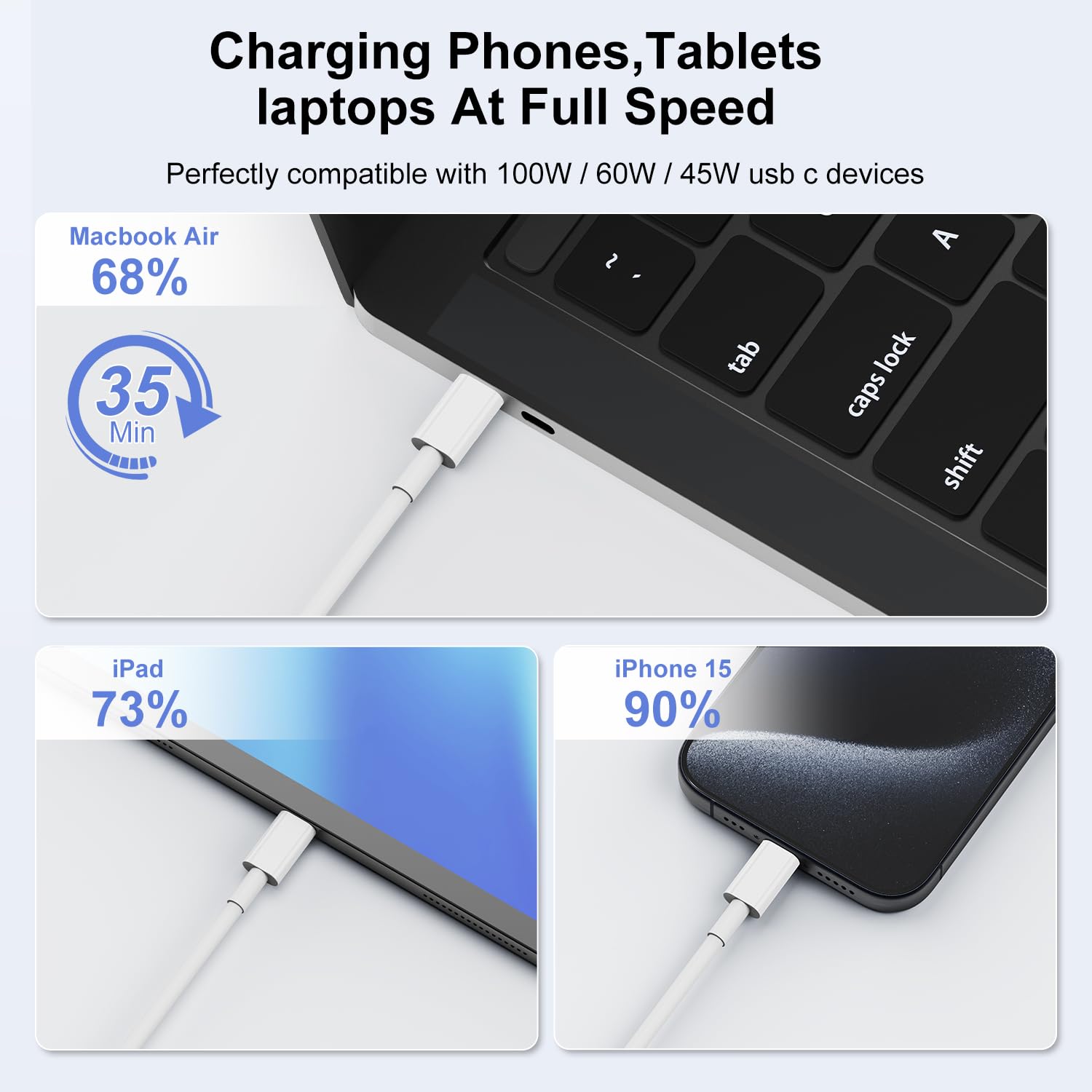 Usb C To Usb C Cable For Macbook Air Macbook Pro Charger, For Ipad Pro 12.9 11 Inch, Pad Air 5 4, Mini 6, 6Ft&10Ft Fast Charging