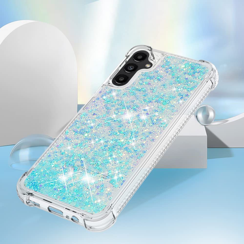 Caiyunl For Samsung Galaxy A14 5G Case With Tempered Glass Screen Protector, Women Girls Glitter Bling Floating Liquid Cute Soft