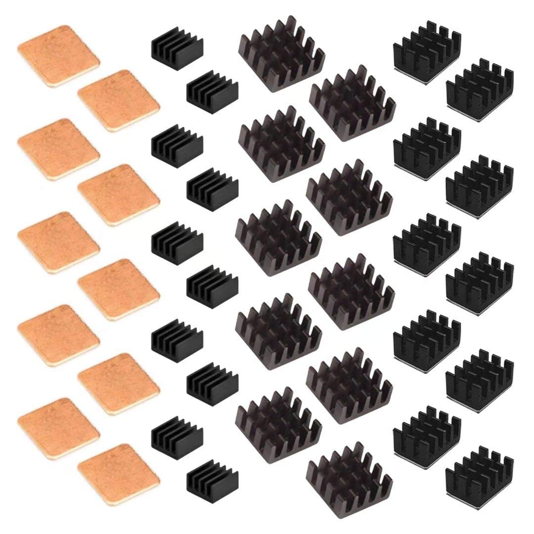 Easycargo 40Pcs Raspberry Pi 4 Heatsink Kit Aluminum + Copper + 3M 8810 Thermal Conductive Adhesive Tape For Cooling Cooler Raspberry Pi 4B, Raspberry Pi 3 B+