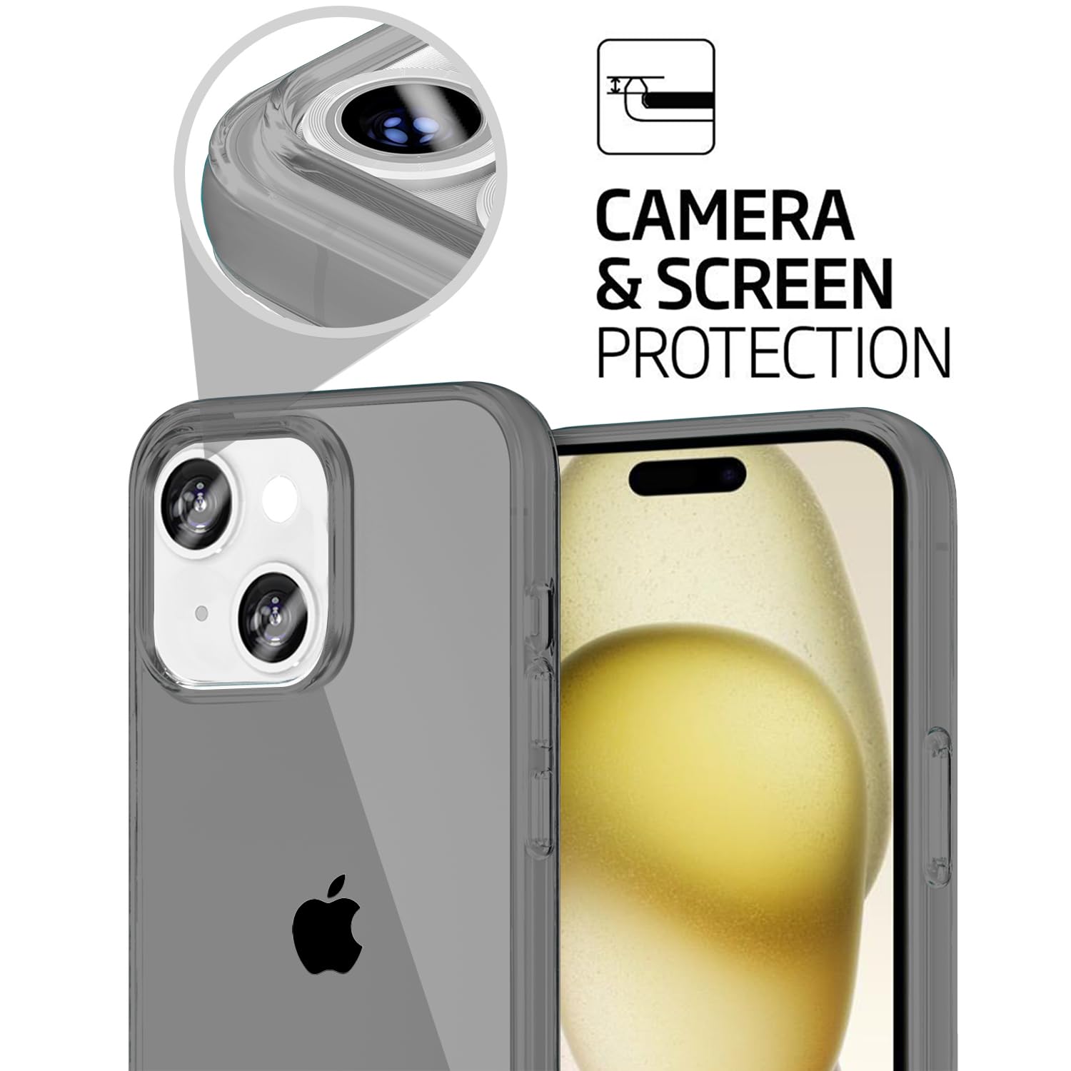 Tenoc Phone Case Compatible With Iphone 15 Plus, Gray Case Clear Shockproof Protective Bumper Slim Cover For 6.7 Inch