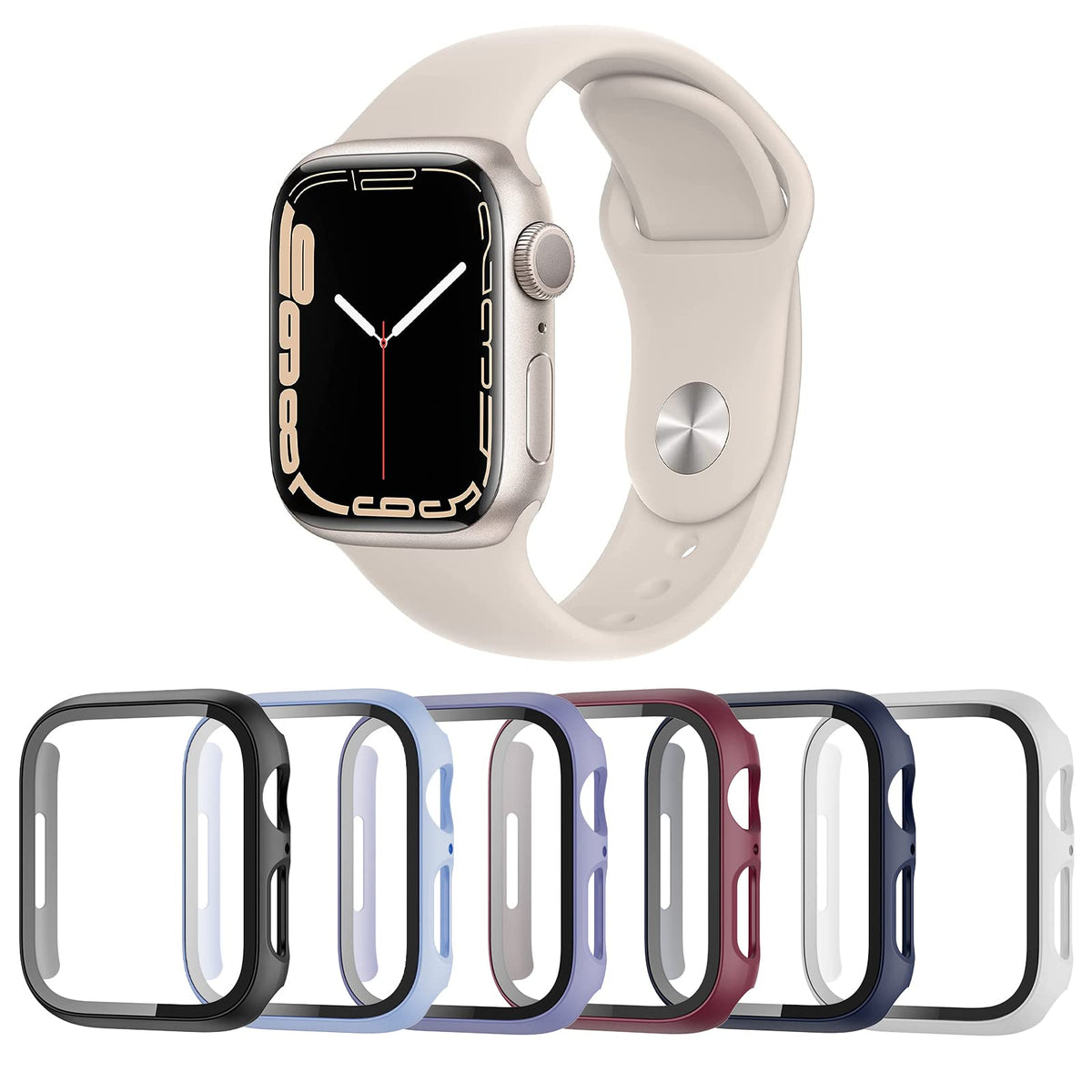 Landhoo 6 Pack Case For Apple Watch Series 9/8/7 41Mm Tempered Glass Screen Protector, Hard Pc Ultra-Thin Scratch Resistant Full