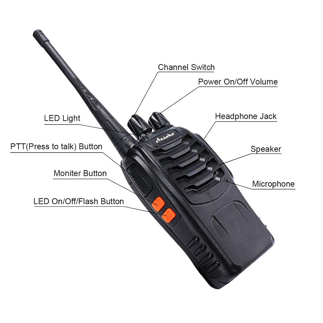 Ansoko Two Way Radio Walkie Talkie, Long Range Walkie Talkies For Adults 16 Ch 2 Way Radio With Earpieces And Rechargeable Batte