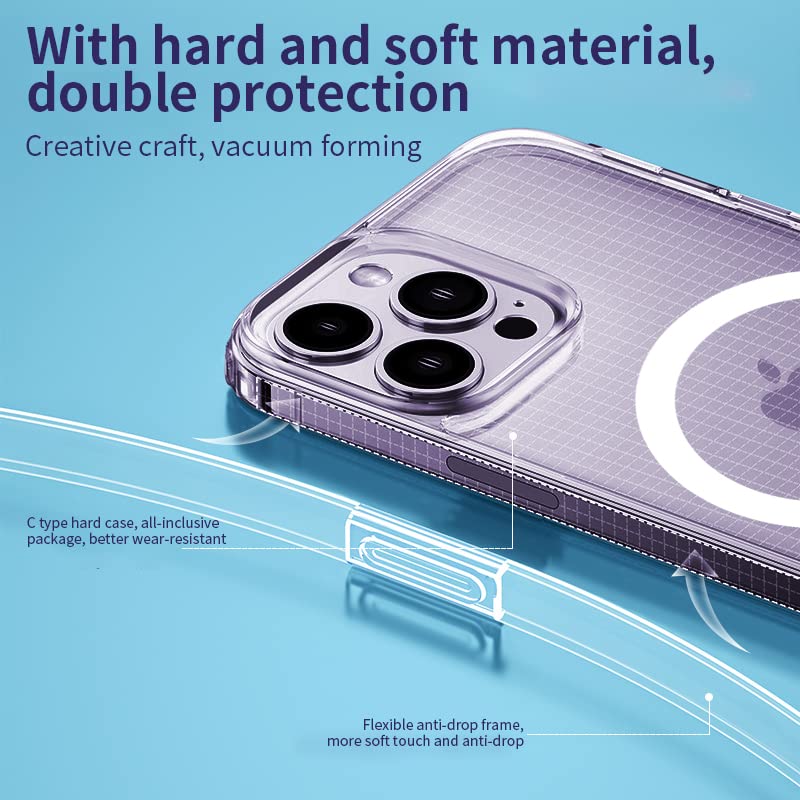 Yzoiko Strong Magnetic Clear For Iphone 14 Pro Max Case [10Ft Military Grade Protection] Compatible With Magsafe Shockproof Slim